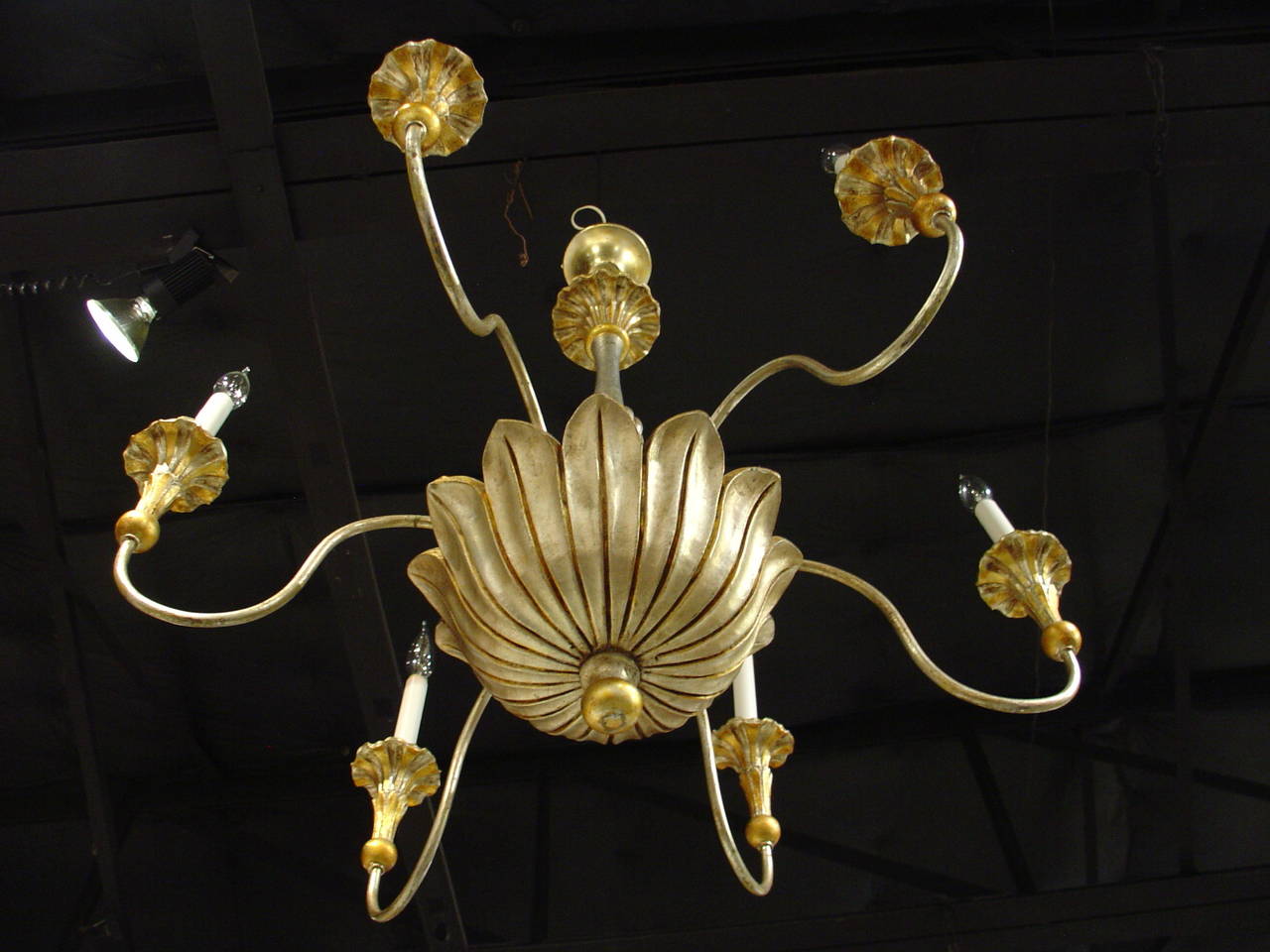 Elegant Six Arm Gold and Silver Gilded Chandelier from France, 20th Century 3