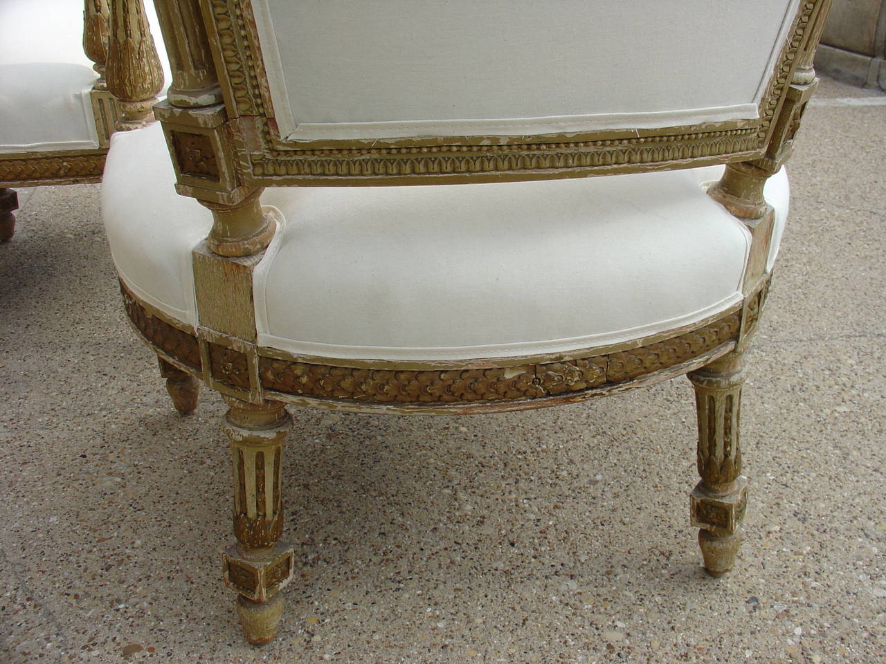 Carved Pair of Painted Antique Louis XVI Style Armchairs, circa 1850