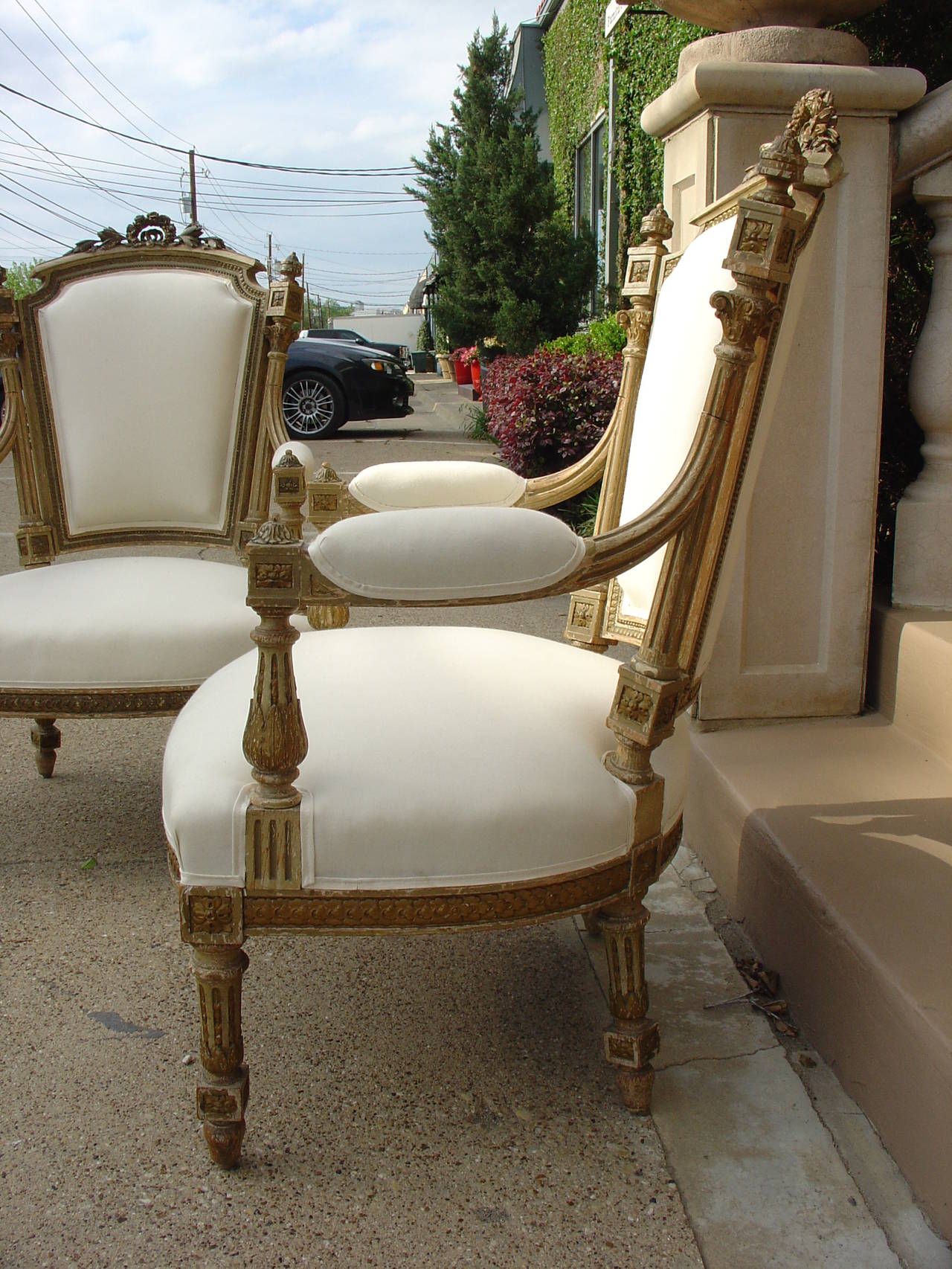 19th Century Pair of Painted Antique Louis XVI Style Armchairs, circa 1850