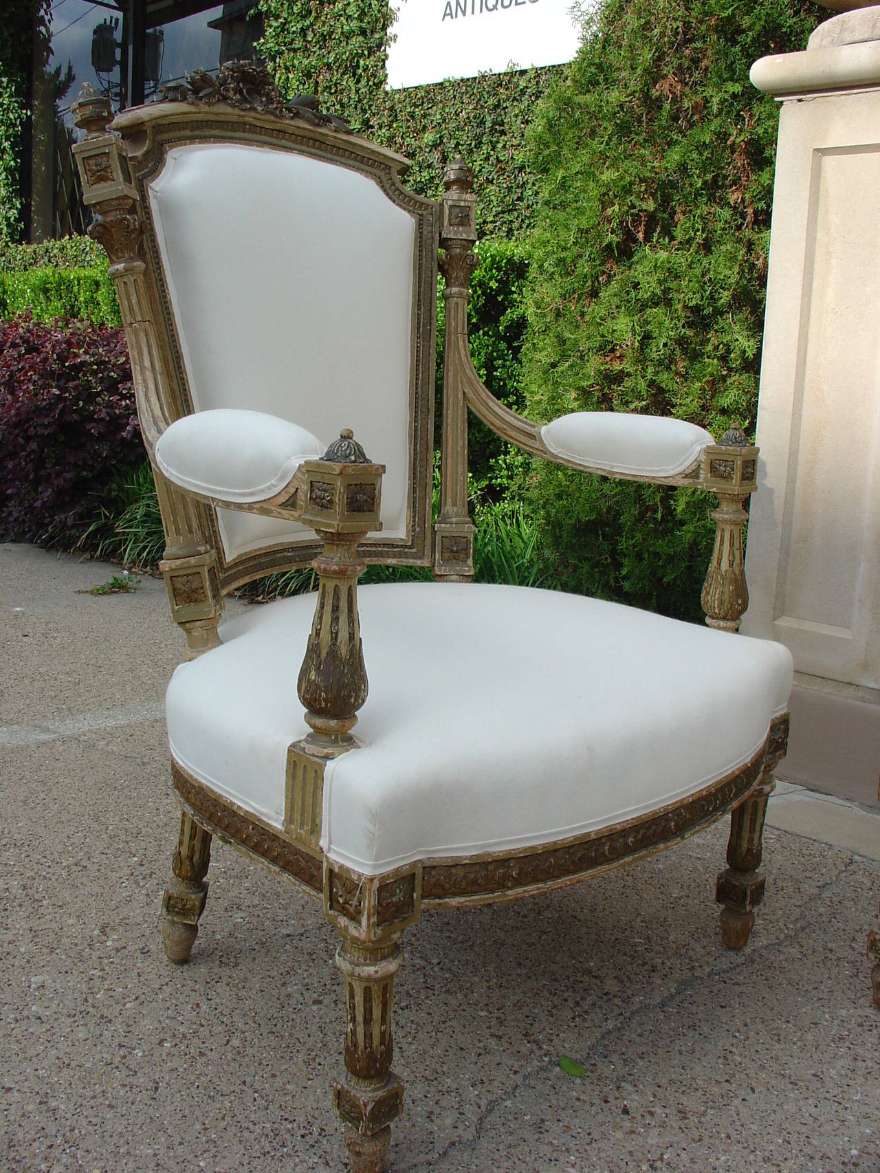 Pair of Painted Antique Louis XVI Style Armchairs, circa 1850 In Good Condition In Dallas, TX