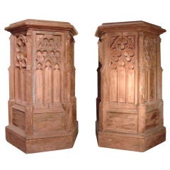 Pair of Painted Gothic Pedestals From France