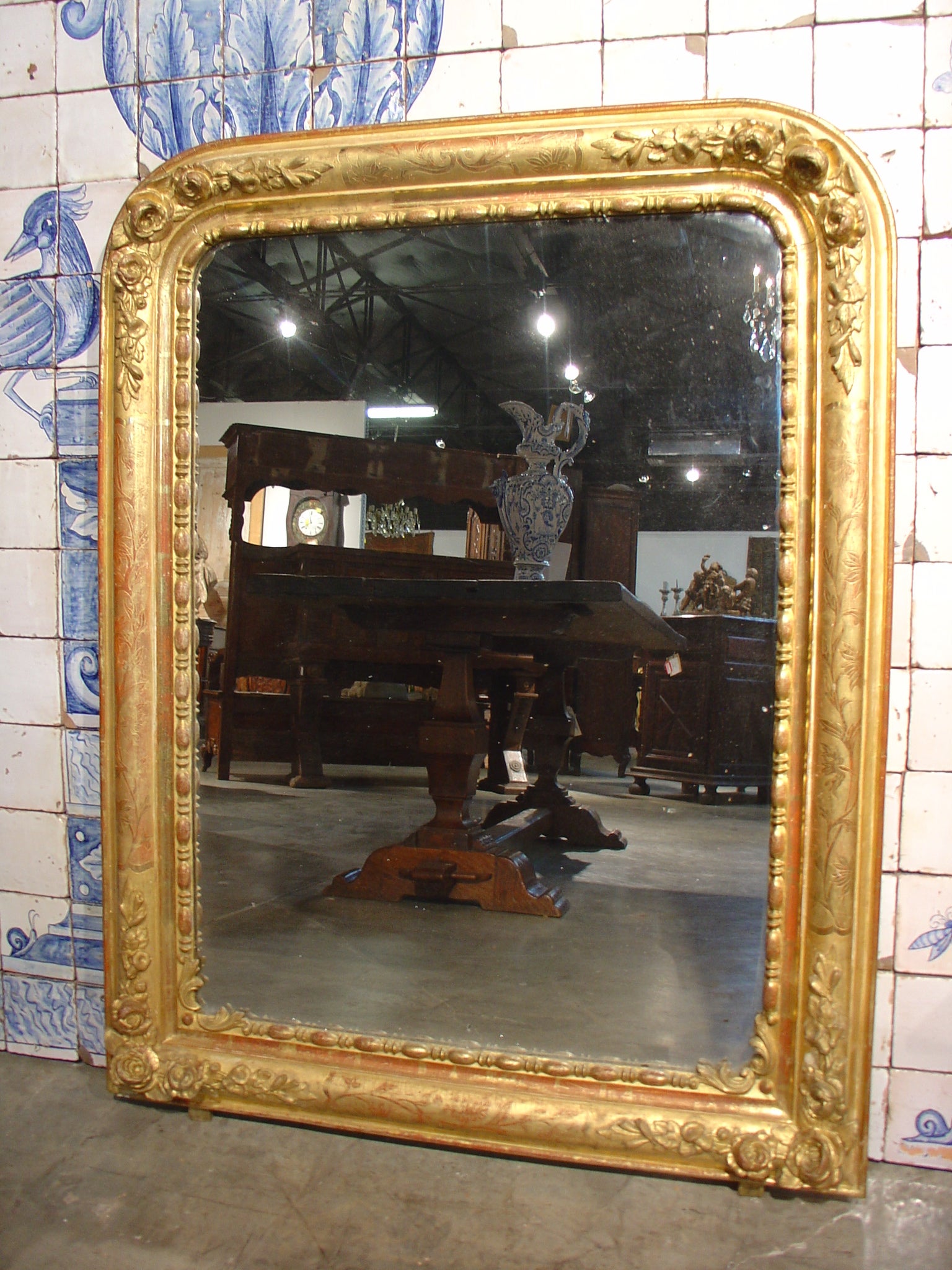 Mid 1800's French Giltwood Louis Philippe Mirror with Roses in Relief