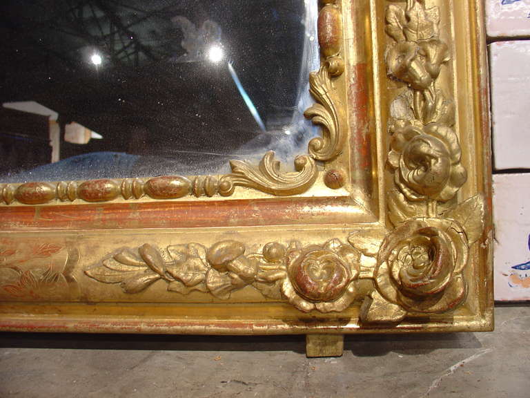 Mid 1800's French Giltwood Louis Philippe Mirror with Roses in Relief 2