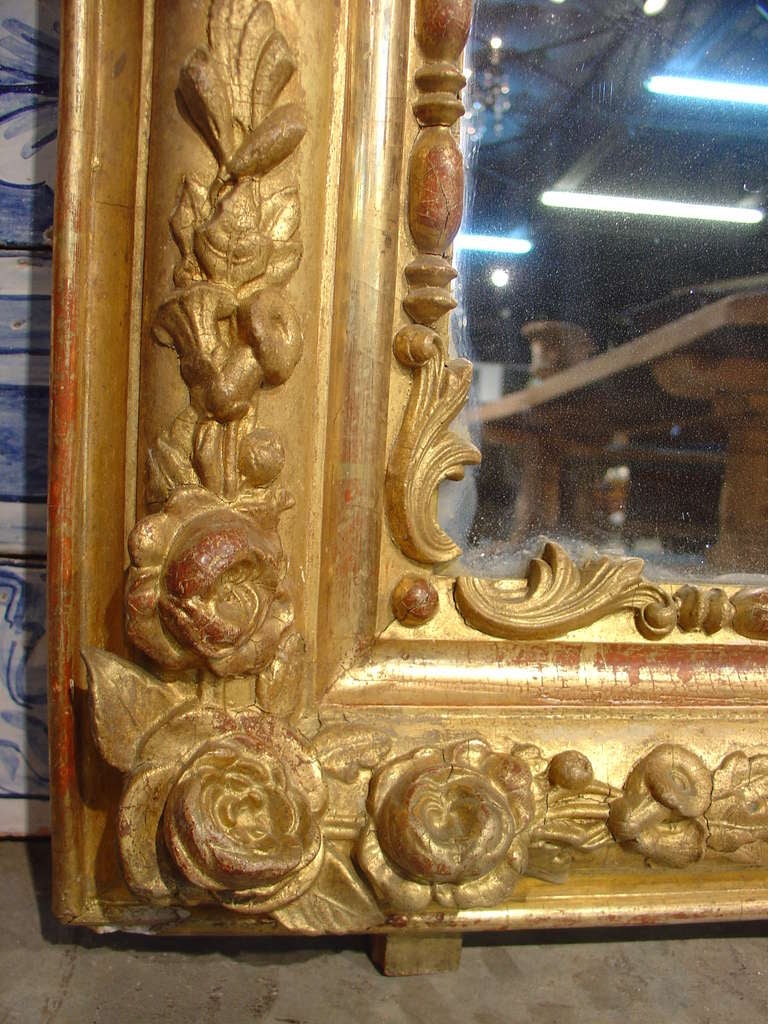 Mid 1800's French Giltwood Louis Philippe Mirror with Roses in Relief 4