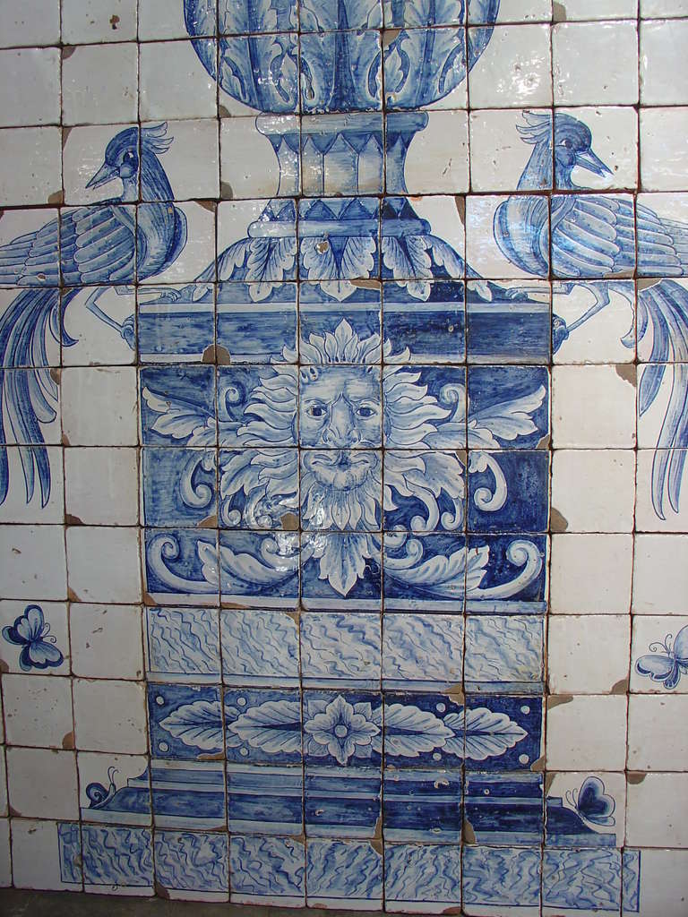 Massive 'Azulejo' Antique Tiled Plaque from Portugal (3 Sections) In Good Condition In Dallas, TX