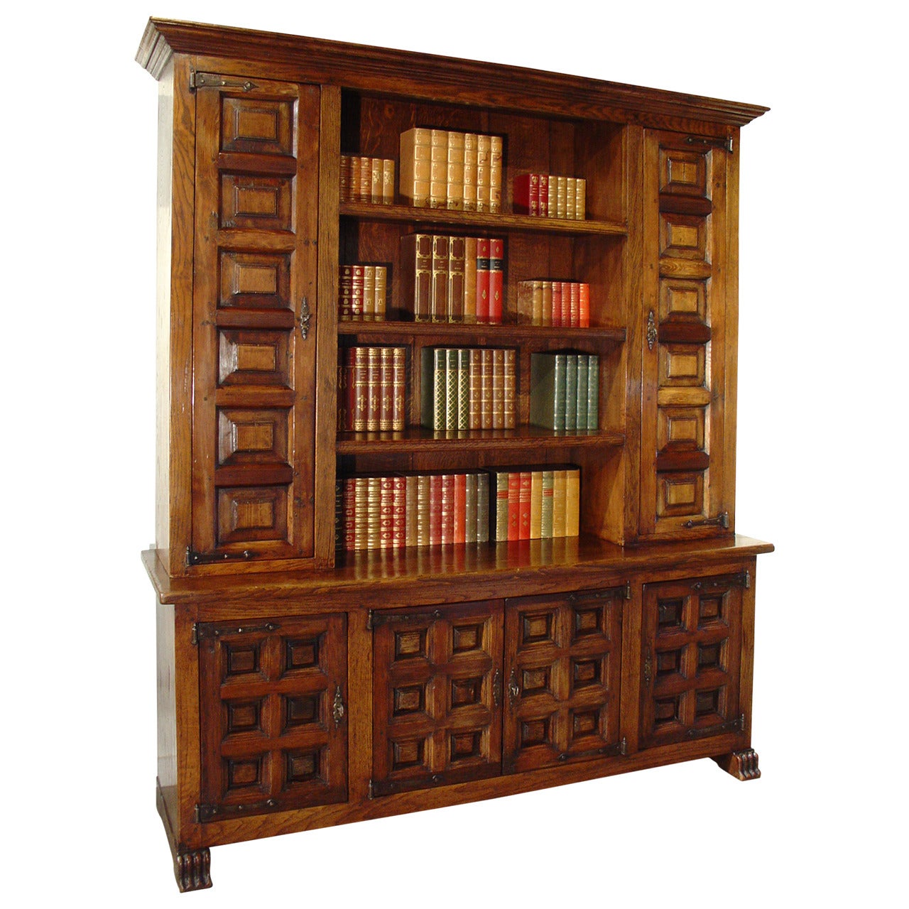 Large Oak Bookcase with Iron Hardware from Spain, Early 1900s