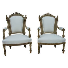 Pair of Painted Antique Louis XVI Style Armchairs, circa 1850