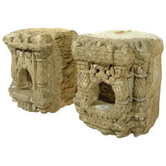 Pair of Hand-Carved Stone Shrines from India