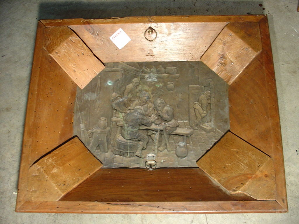 French Pair of 19th Century Brass Repousse Plaques with Walnut Frames