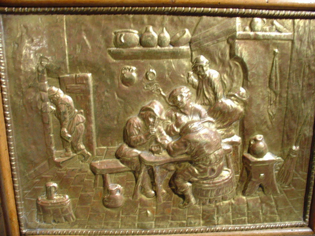 Pair of 19th Century Brass Repousse Plaques with Walnut Frames In Good Condition In Dallas, TX