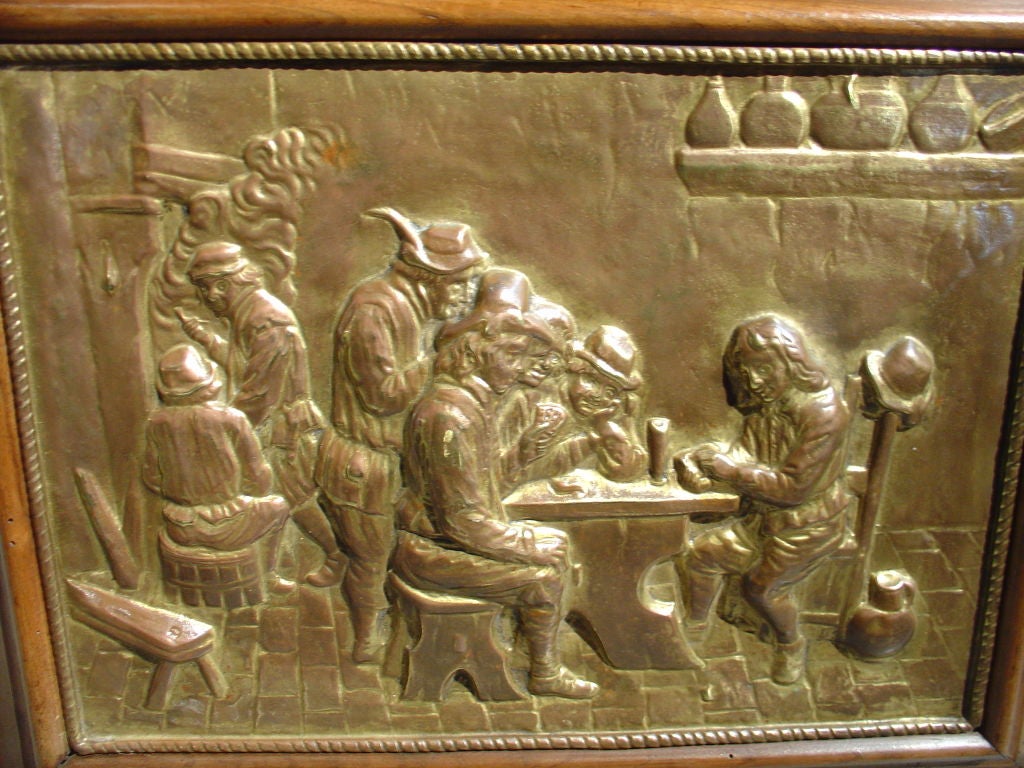 Pair of 19th Century Brass Repousse Plaques with Walnut Frames 3