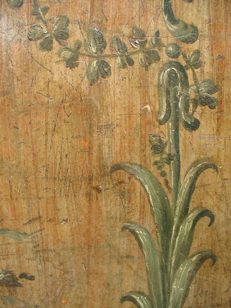 This absolutely stunning 18th C. Italian painting depicts a cartouche of scrolling rinceau, flowers , fruit, stylized shells, and patterned grounds. To make it more interesting, the artist managed to achieve this on a series of boards, not just one