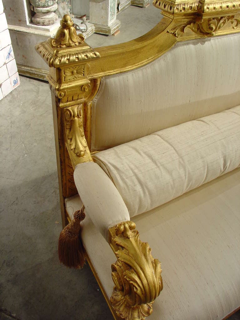 19th Century French Giltwood Settee with Raw Silk Upholstery 3