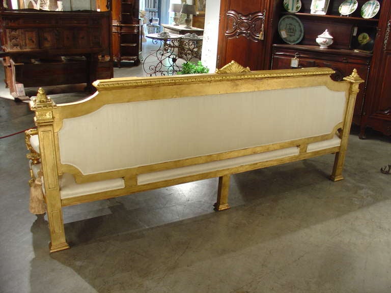 19th Century French Giltwood Settee with Raw Silk Upholstery 4