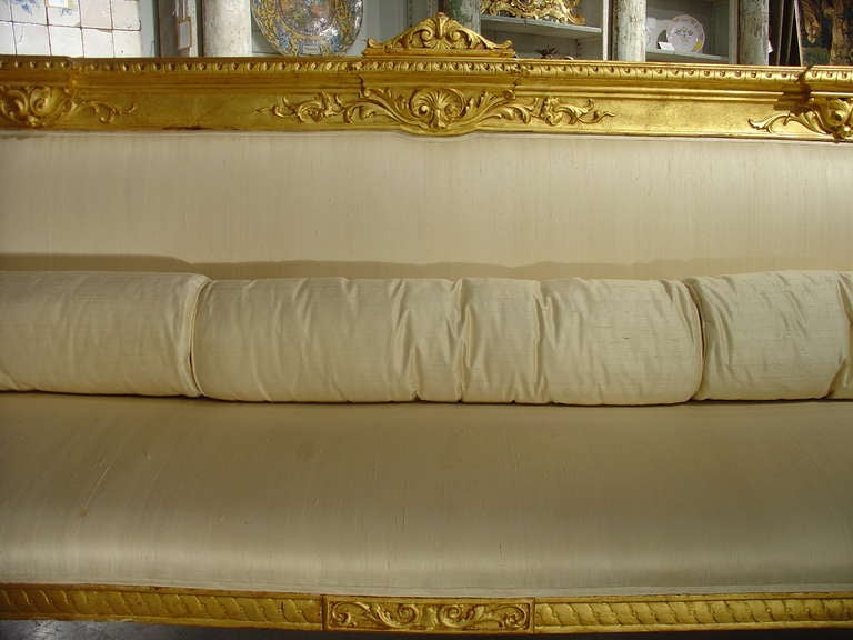 19th Century French Giltwood Settee with Raw Silk Upholstery 6