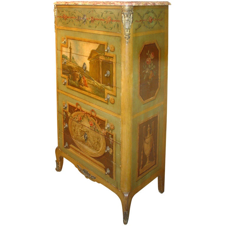 An Antique French Painted Semainier in the Louis XVI Style