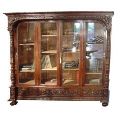 Antique Walnut Wood Bookcase from Spain 19th Century