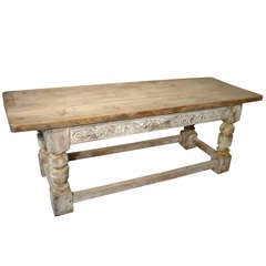 Antique French Oak Table- Partial Whitewash, C. 1900