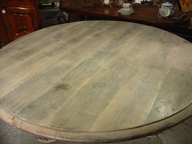 Oak Round Antique Wood and Iron Dining Table from France