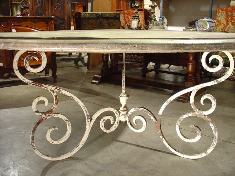 Round Antique Wood and Iron Dining Table from France 4