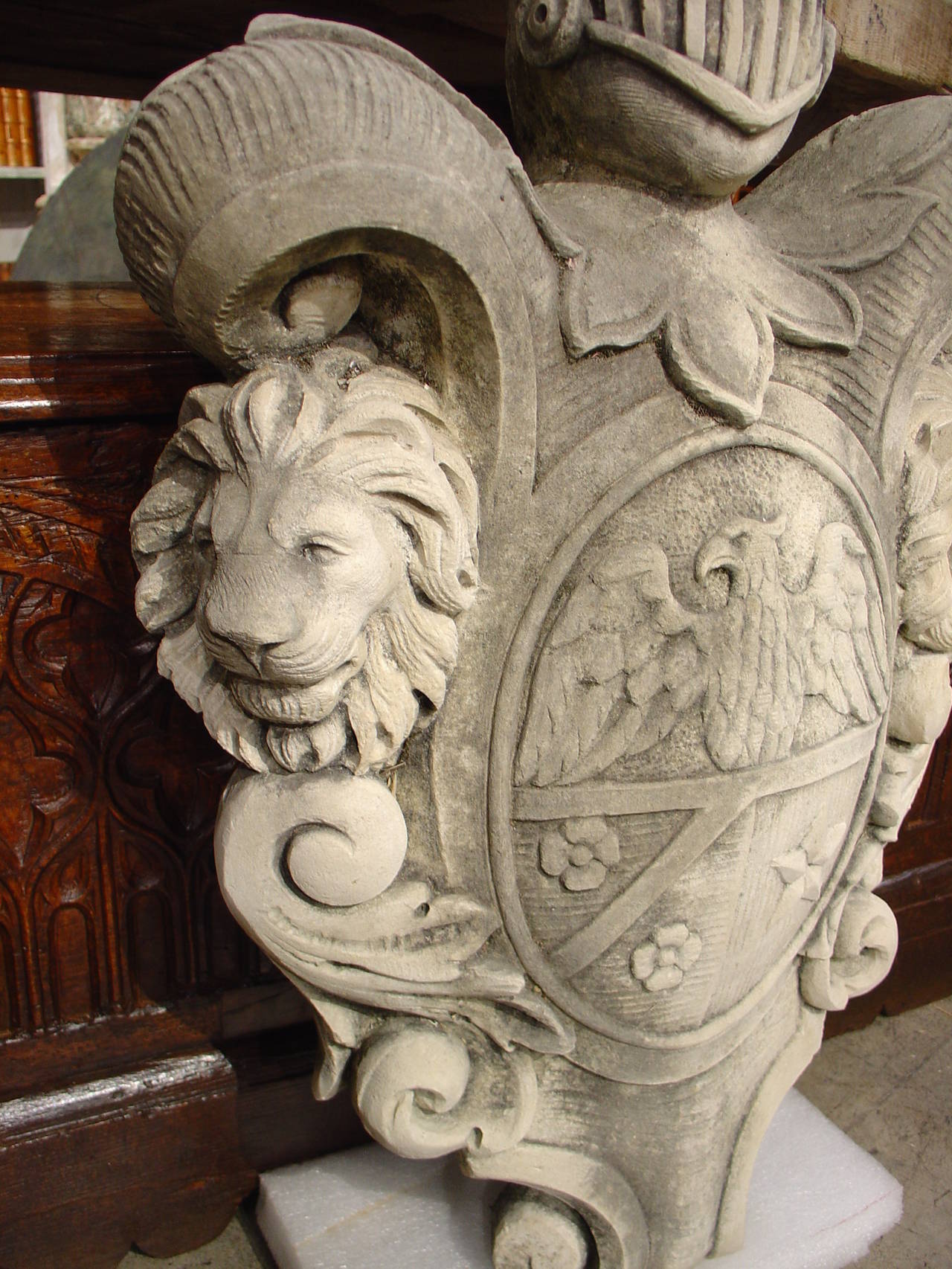 Contemporary Carved Italian Limestone Coat of Arms