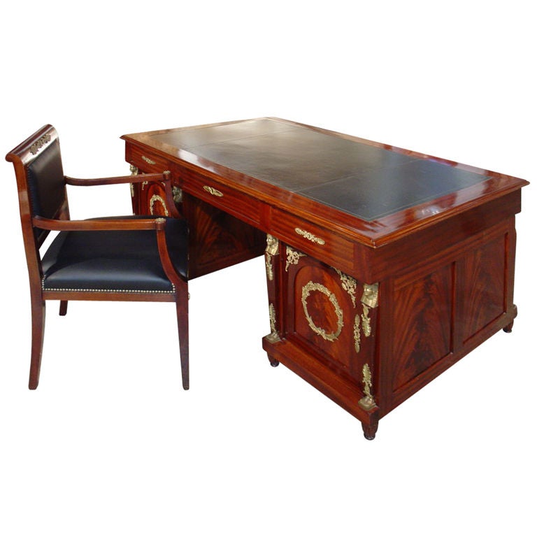Empire Style Mahogany Ormolu Partners Desk with Chair