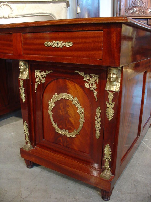 French Empire Style Mahogany Ormolu Partners Desk with Chair