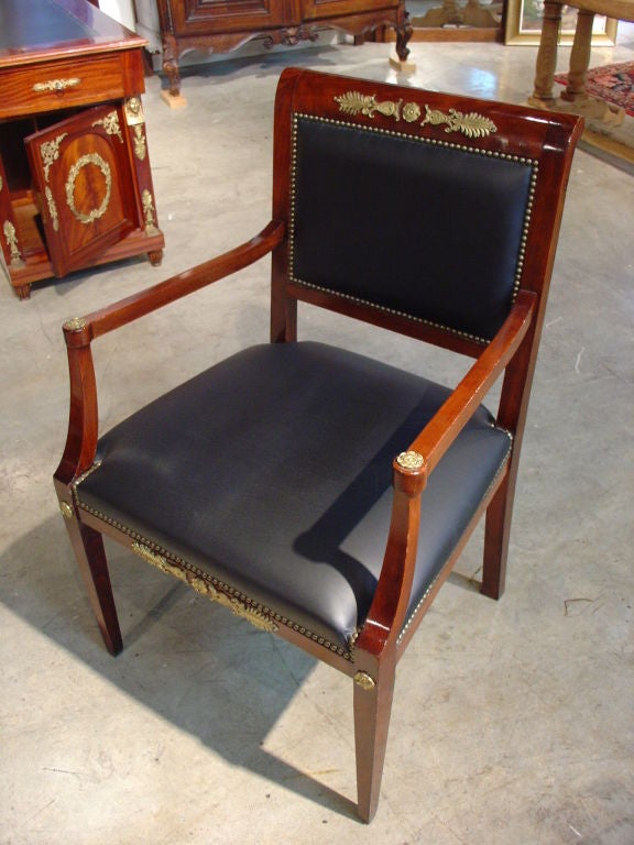Empire Style Mahogany Ormolu Partners Desk with Chair 2