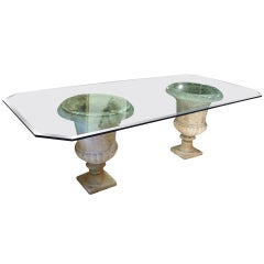 Beveled Glass Table Top on Antique French Stone Urns 6