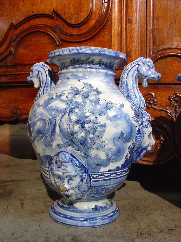 Pair of Antique Blue Savona Urns 1