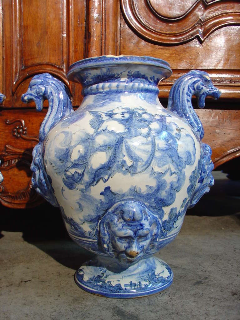 Pair of Antique Blue Savona Urns 2