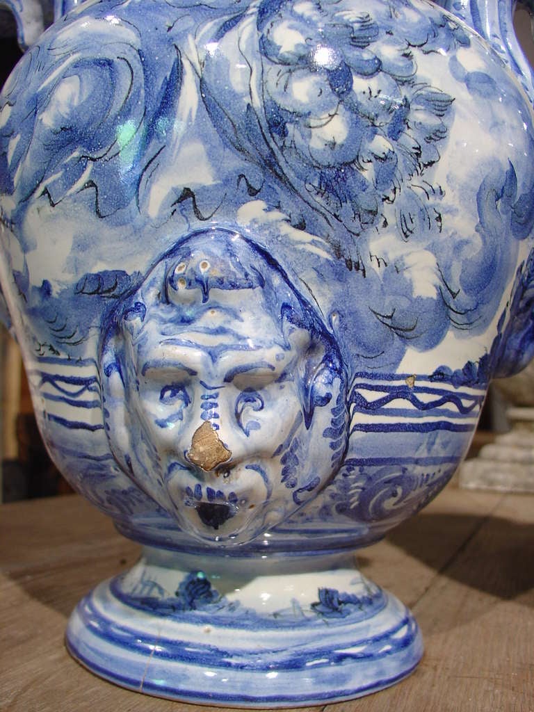 Italian Pair of Antique Blue Savona Urns