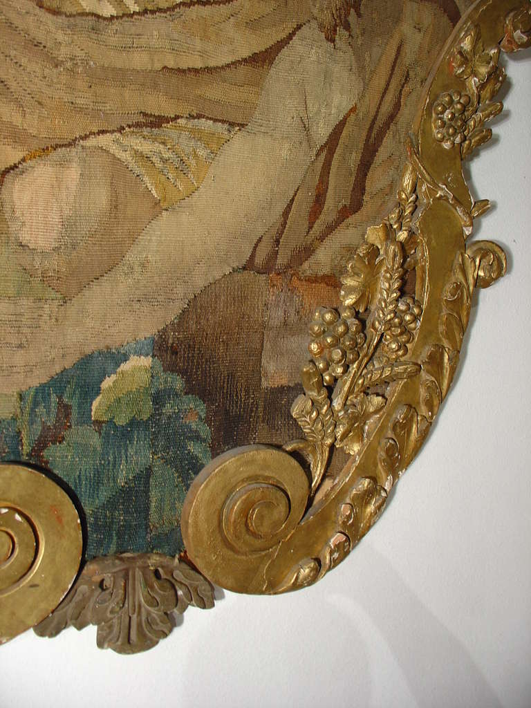 19th Century Antique Giltwood Framed Aubusson Tapestry Fragment