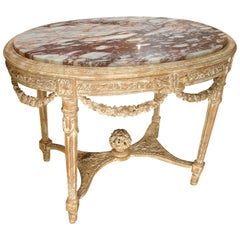 Antique Parcel Paint Louis XVI Center Table with Musical Motifs