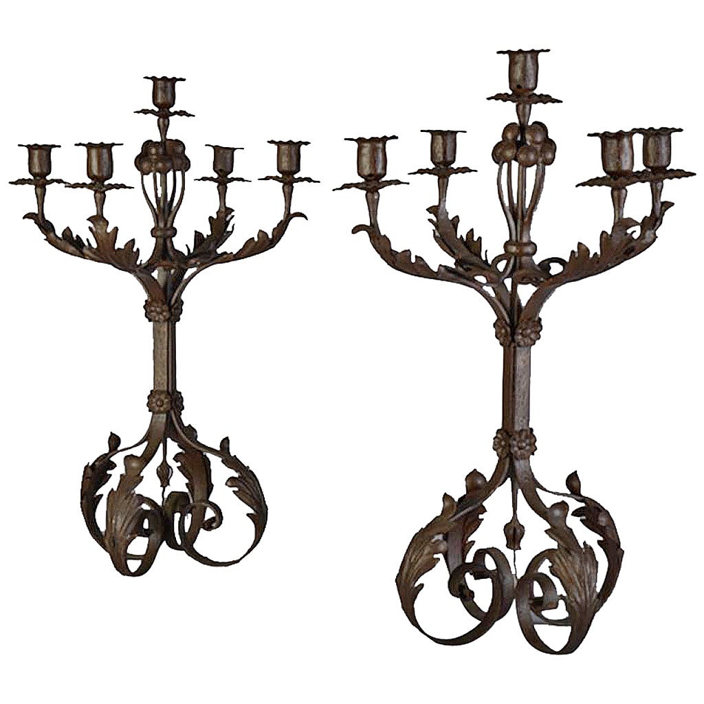 Pair of French Forged Iron Candelabras, 1900s