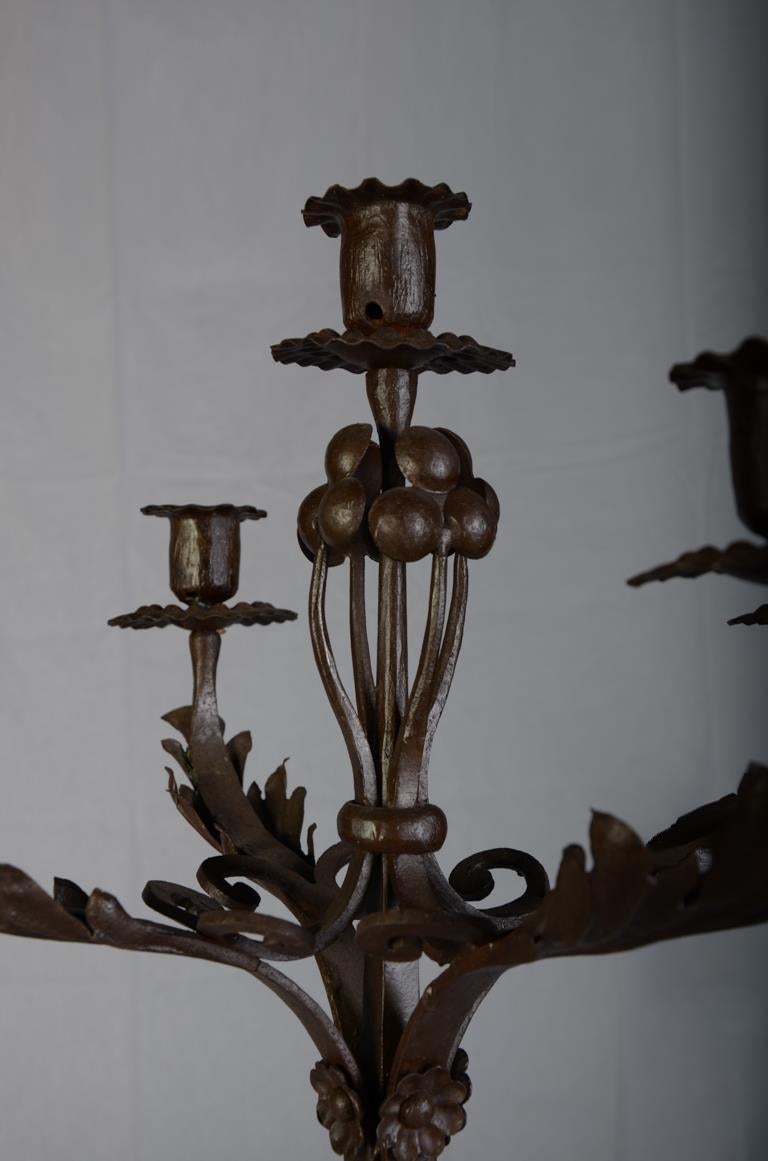 20th Century Pair of French Forged Iron Candelabras, 1900s