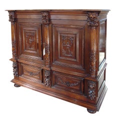 Antique Oak Renaissance Style Cabinet from France, C. 1895