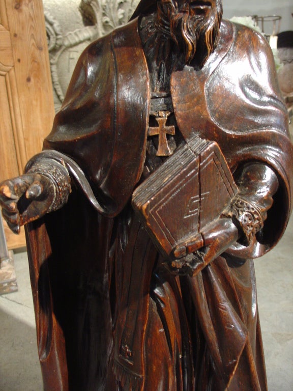 Carved Antique Fruitwood Statue of Patron Saint Nicolas