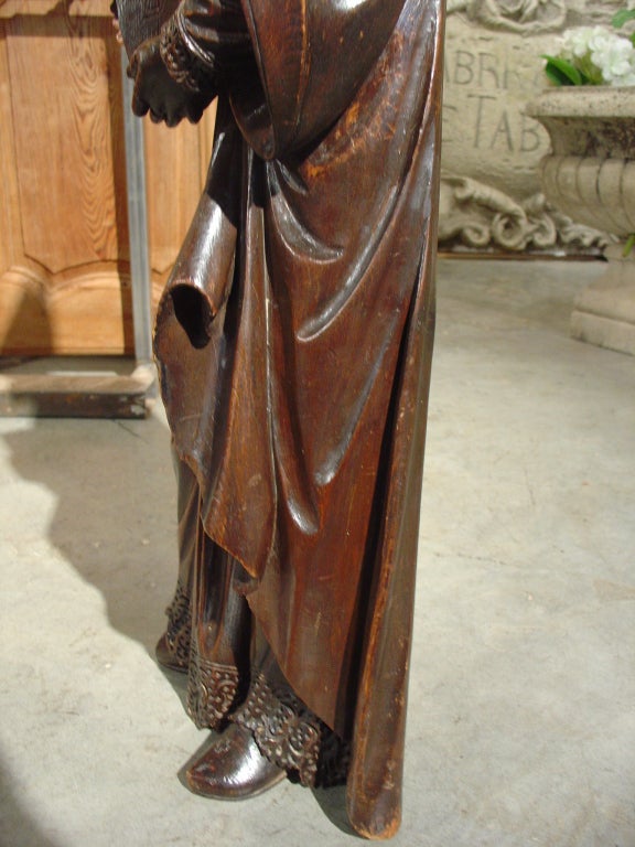 18th Century and Earlier Antique Fruitwood Statue of Patron Saint Nicolas