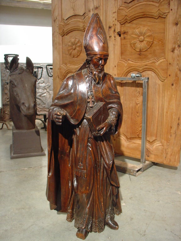 Antique Fruitwood Statue of Patron Saint Nicolas 4