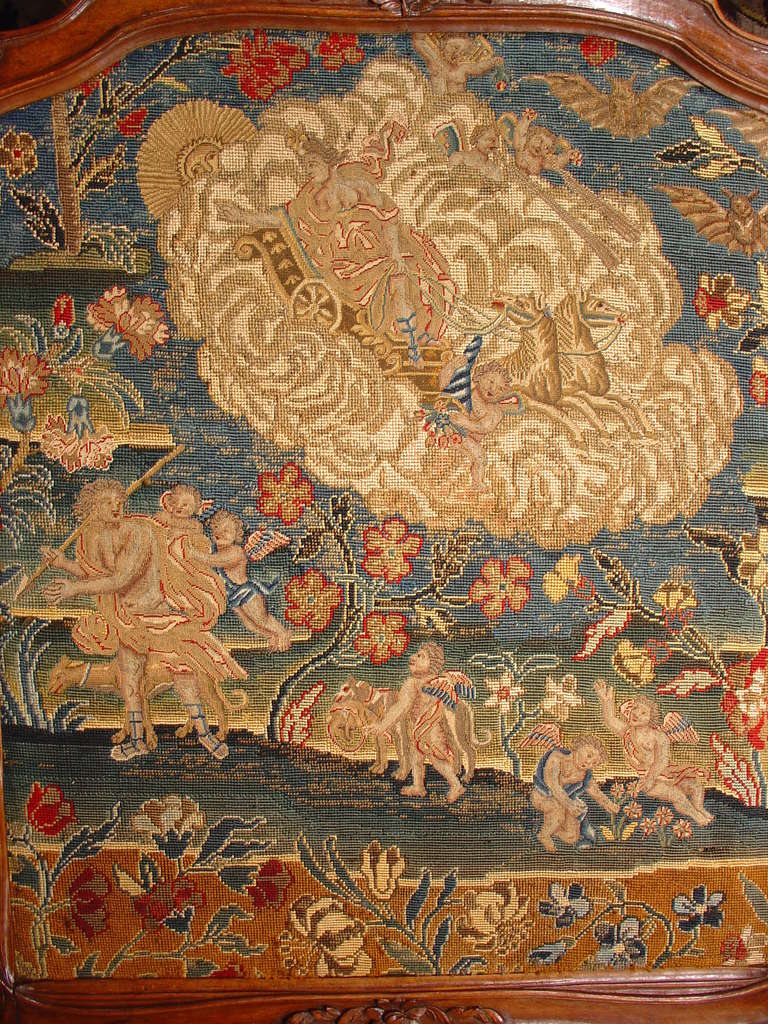 Period Louis XV Walnut Wood Tapestry Fireplace Screen