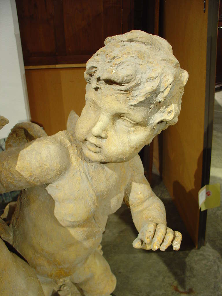 Re-Constituted Stone Cupids Statue from France In Good Condition In Dallas, TX