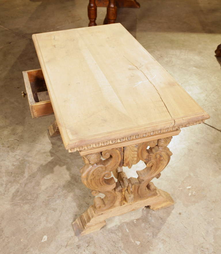 Stripped Antique Side Table from Italy, 19th Century In Good Condition In Dallas, TX