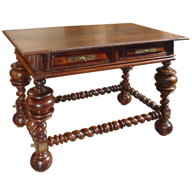 Antique Portuguese Table w/ Pierced Bronze Ornamentation at 1stDibs