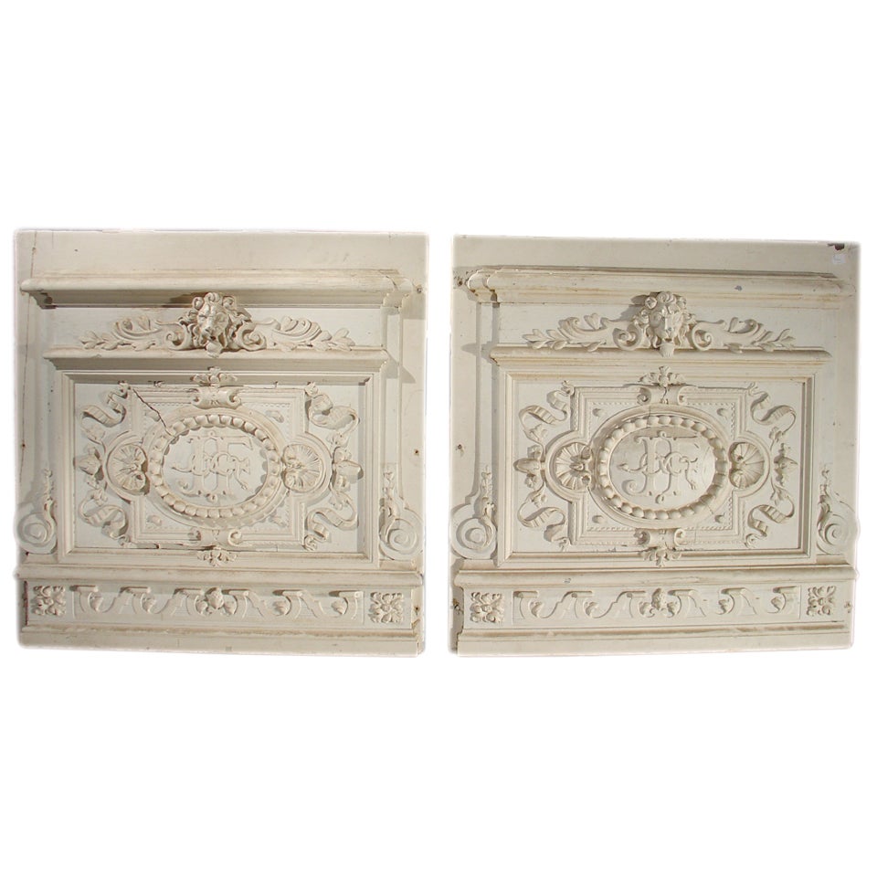 Pair of Painted Antique Boiserie Base Panels "JF"