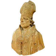 Carved 17th Century Bust of a Bishop, France, Circa 1650
