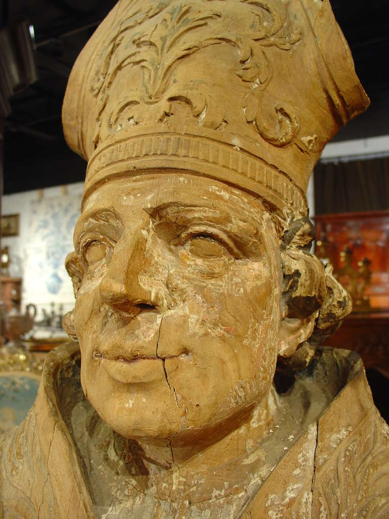 Carved 17th Century Bust of a Bishop, France, Circa 1650 3