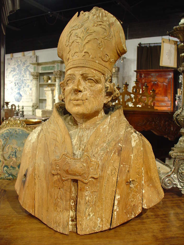 Carved 17th Century Bust of a Bishop, France, Circa 1650 2