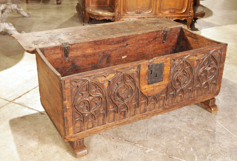 18th Century and Earlier Early 18th Century Gothic Trunk, Walnut Wood