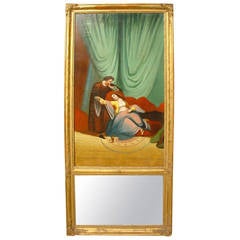 19th Century French Trumeau Mirror, Oil on Canvas